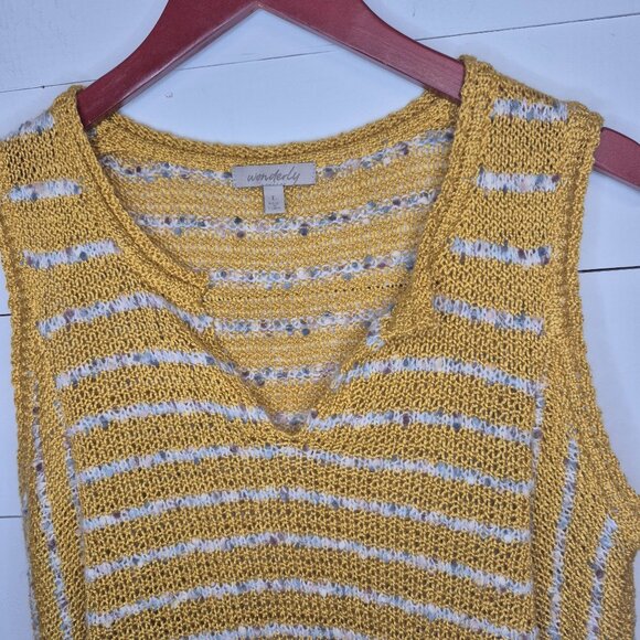 Wonderly Yellow & White Striped Sleeveless Knit Sweater Top Lightweight - Picture 2 of 6